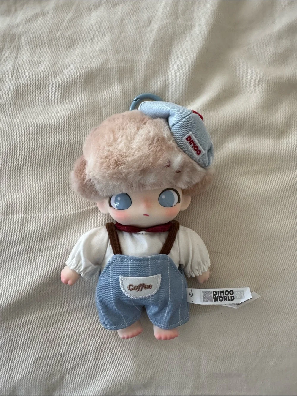 DIMOO World Blue & Cream Plush Doll Keyring - Coffee Outfit